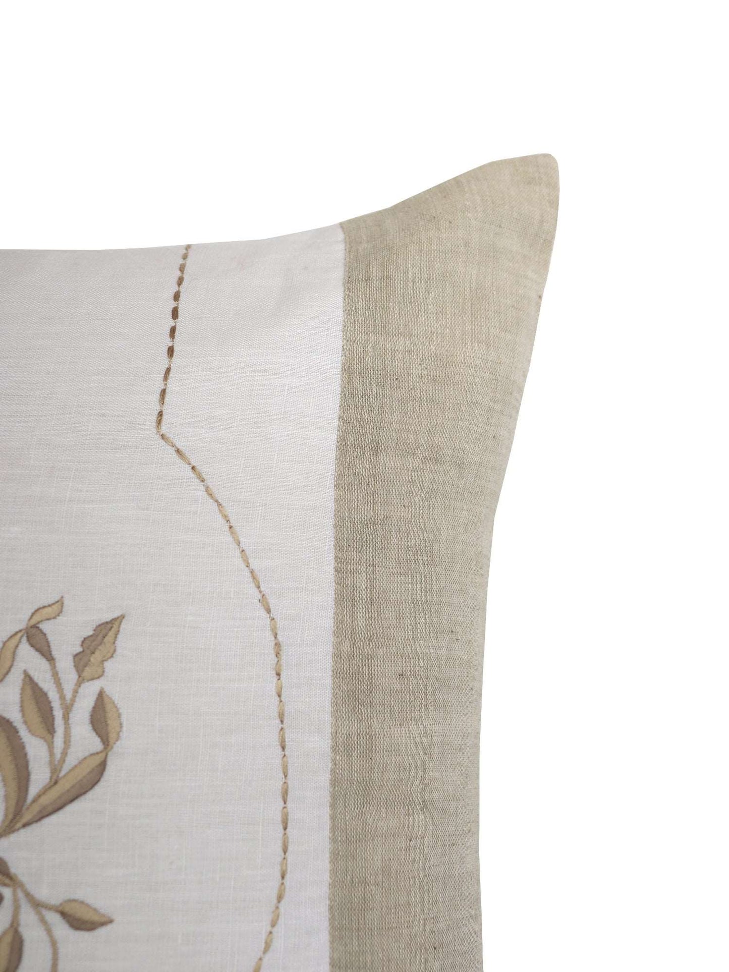 Cushion Cover Cotton Floral Aari and Hand Embroidery Beige - 16inches X 16inches