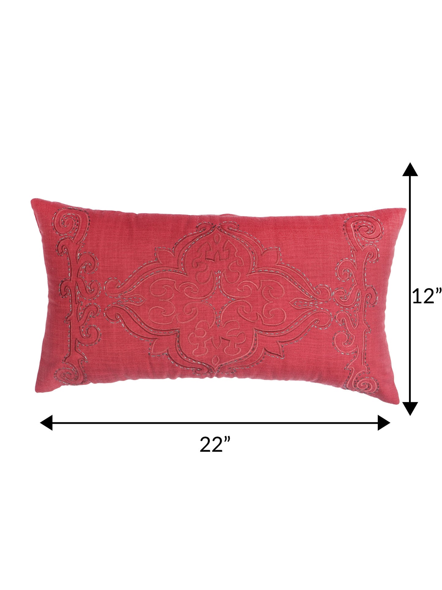 ZEBA World Rectangular Cushion Cover for Sofa - Lumbar Cushion | Hand Embroidery(Chawal Taka) with Quilting Embroidery - Cotton Blend | Red - 12x22in(30x55cm) (Pack of 1)