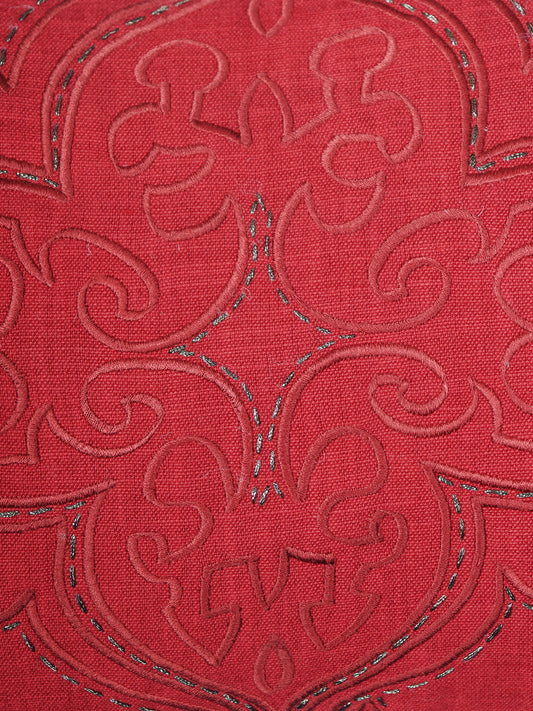 ZEBA World Rectangular Cushion Cover for Sofa - Lumbar Cushion | Hand Embroidery(Chawal Taka) with Quilting Embroidery - Cotton Blend | Red - 12x22in(30x55cm) (Pack of 1)