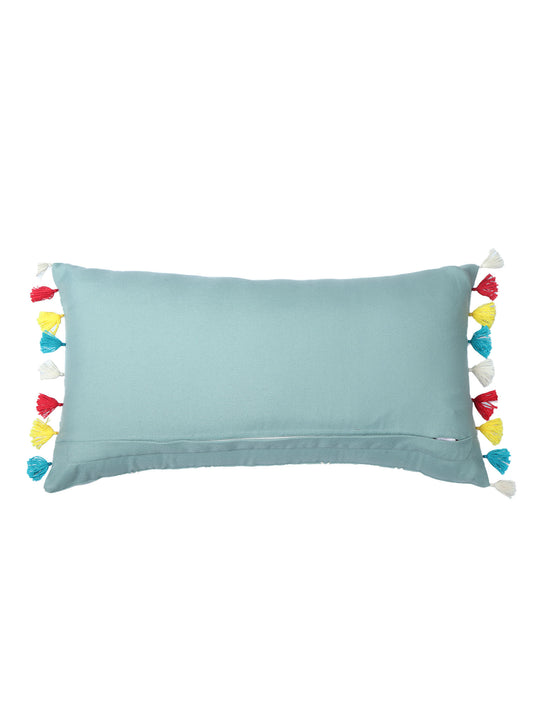 ZEBA World Rectangular Cushion Cover for Sofa - Lumbar Cushion | Hand Embroidery(Chawal Taka) with Tassels - Cotton Blend | Light Green - 12x22in(30x55cm) (Pack of 1)