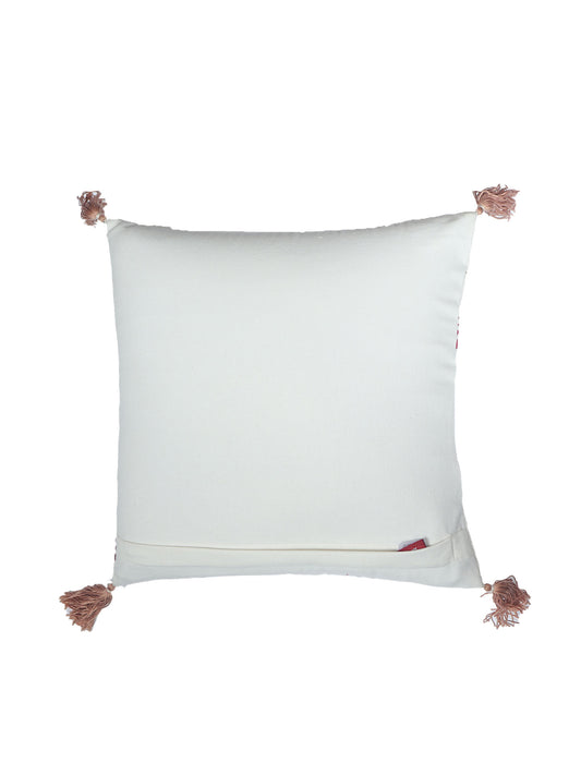 ZEBA World Square Cushion Cover for Sofa, Bed | Floral Hand Embroidery with Tassels - Cotton | Offwhite - 16x16in(40x40cm) (Pack of 1)