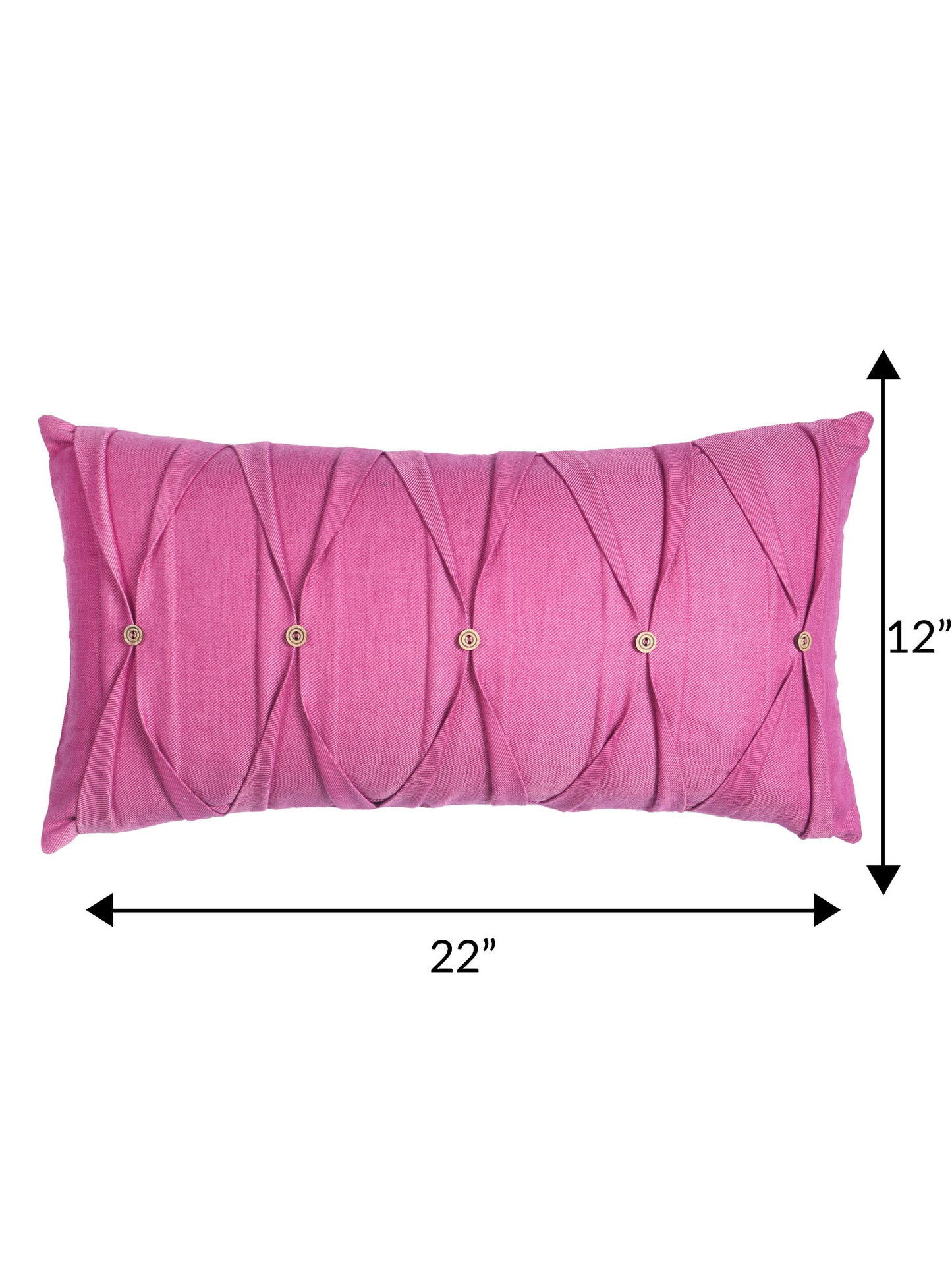 ZEBA World Rectangular Cushion Cover for Sofa - Lumbar Cushion | Pleated Stich with Button - Polyester Blend | Magenta Pink - 12x22in(30x55cm) (Pack of 1)