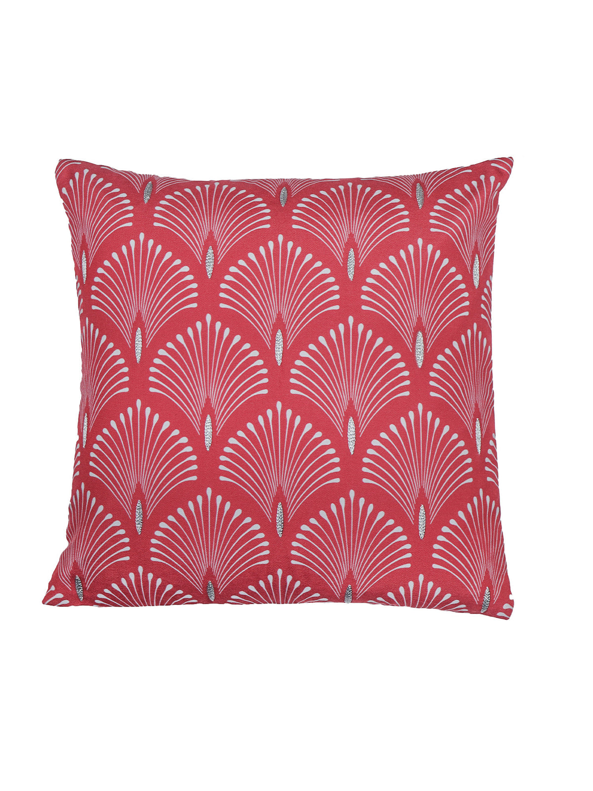 ZEBA World Square Cushion Cover for Sofa, Bed | Zari Embroidery Highlights on Art Deco Print - Polycanvas | Red - 16x16in(40x40cm) (Pack of 1)
