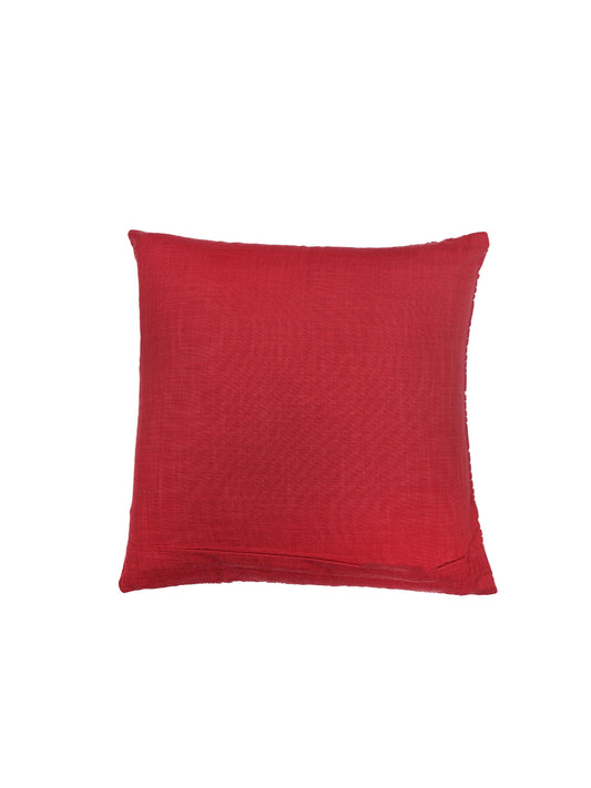 ZEBA World Square Cushion Cover for Sofa, Bed | Zari Embroidery Highlights on Art Deco Print - Polycanvas | Red - 16x16in(40x40cm) (Pack of 1)