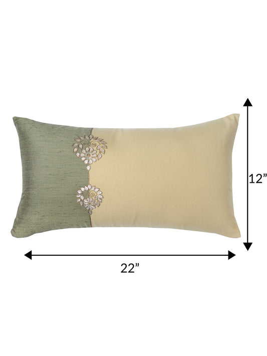 ZEBA World Rectangular Cushion Cover for Sofa - Lumbar Cushion | Hand Embroidery with Gota Patti and Patchwork - Polycanvas Blend | Green & Yellow - 12x22in(30x55cm) (Pack of 1)