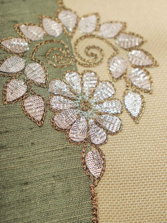 ZEBA World Rectangular Cushion Cover for Sofa - Lumbar Cushion | Hand Embroidery with Gota Patti and Patchwork - Polycanvas Blend | Green & Yellow - 12x22in(30x55cm) (Pack of 1)