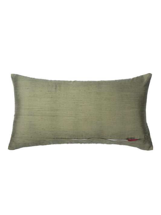 ZEBA World Rectangular Cushion Cover for Sofa - Lumbar Cushion | Hand Embroidery with Gota Patti and Patchwork - Polycanvas Blend | Green & Yellow - 12x22in(30x55cm) (Pack of 1)