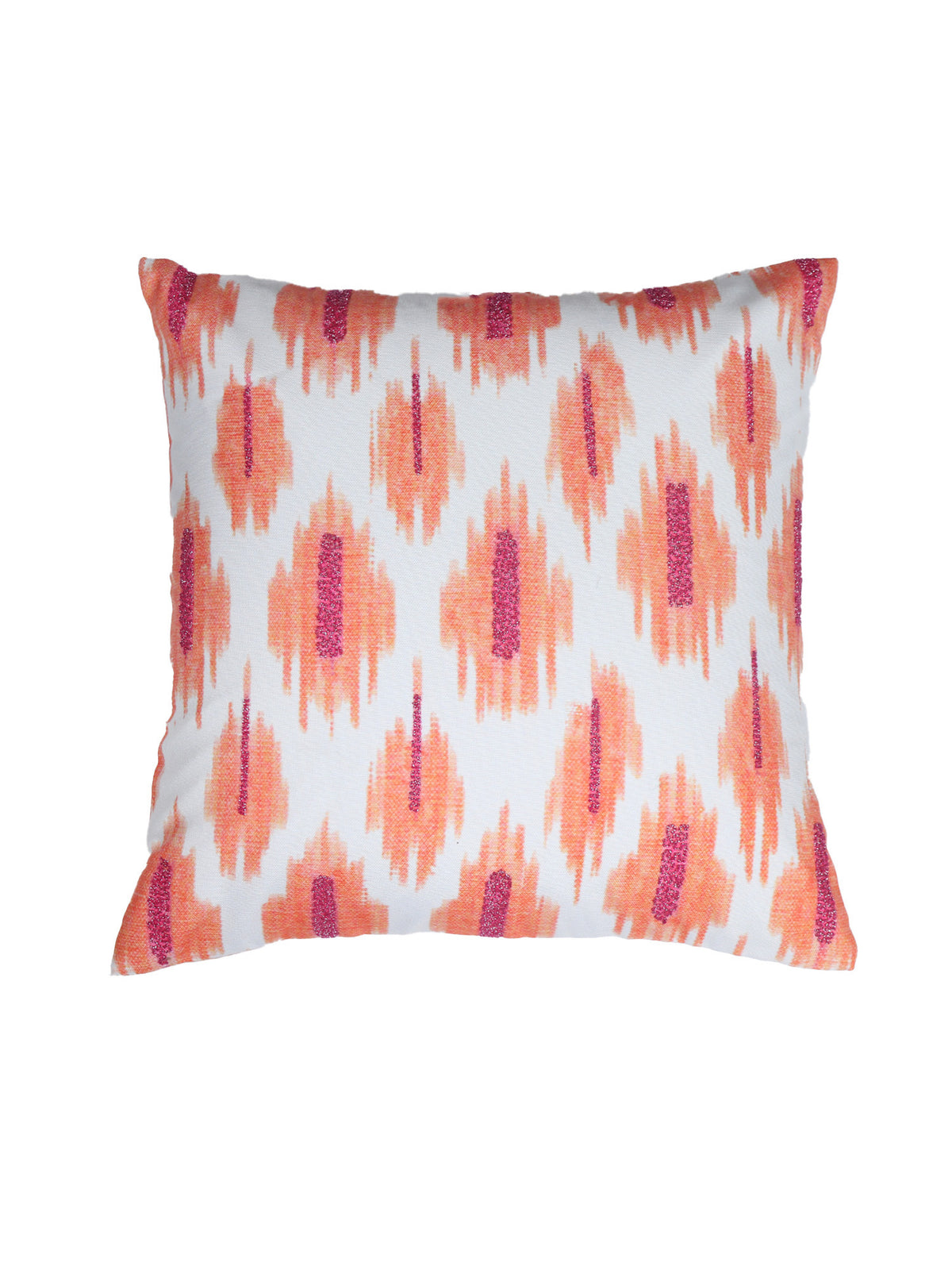 Cushion Cover with Modern Ikat Print with Hand Embroidery - Polycanvas | Multicolor - 16x16in