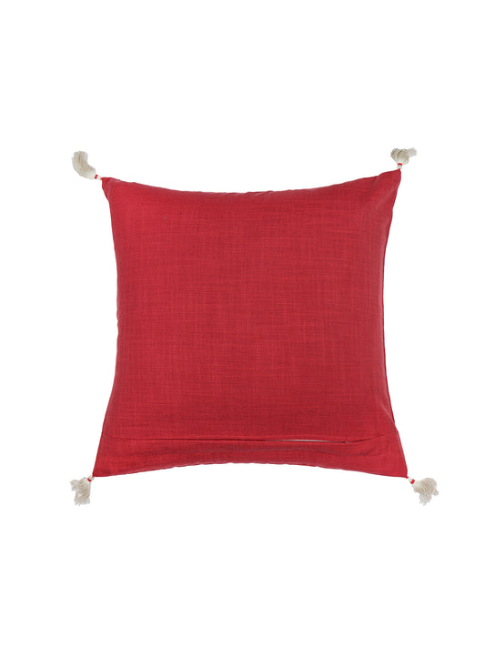 ZEBA World Square Cushion Cover for Sofa, Bed | Motif Embroidery with Tassels - Polycanvas | Red - 16x16in(40x40cm) (Pack of 1)