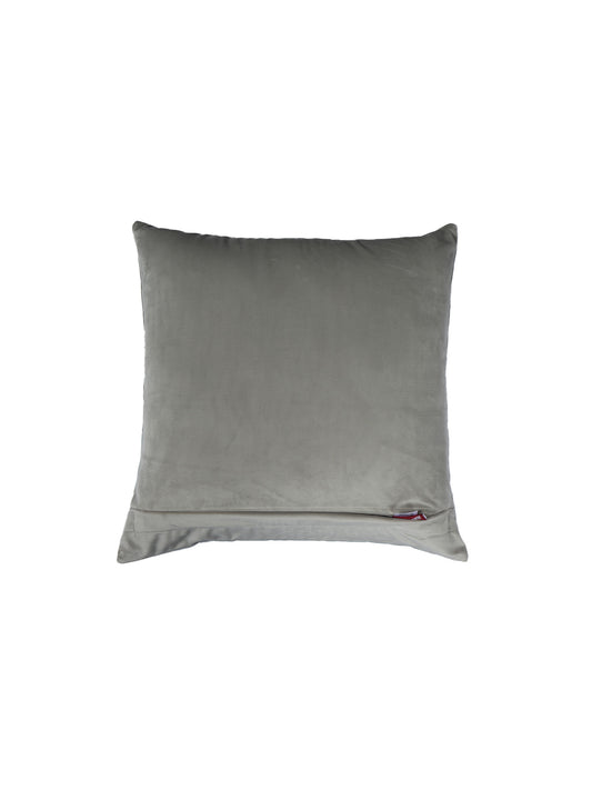 Velvet Embroidered Cushion Cover - Luxe Collection | Sofa, Bedroom, Couch | Patchwork of Floral Embroidery with Chawal Taka - Grey - 16x16 inch (40x40 cms) (Pack of 1)