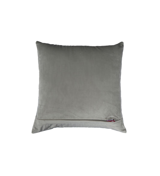 Velvet Embroidered Cushion Cover - Luxe Collection | Sofa, Bedroom, Couch | Patchwork of Floral Embroidery with Chawal Taka - Grey - 16x16 inch (40x40 cms) (Pack of 1)