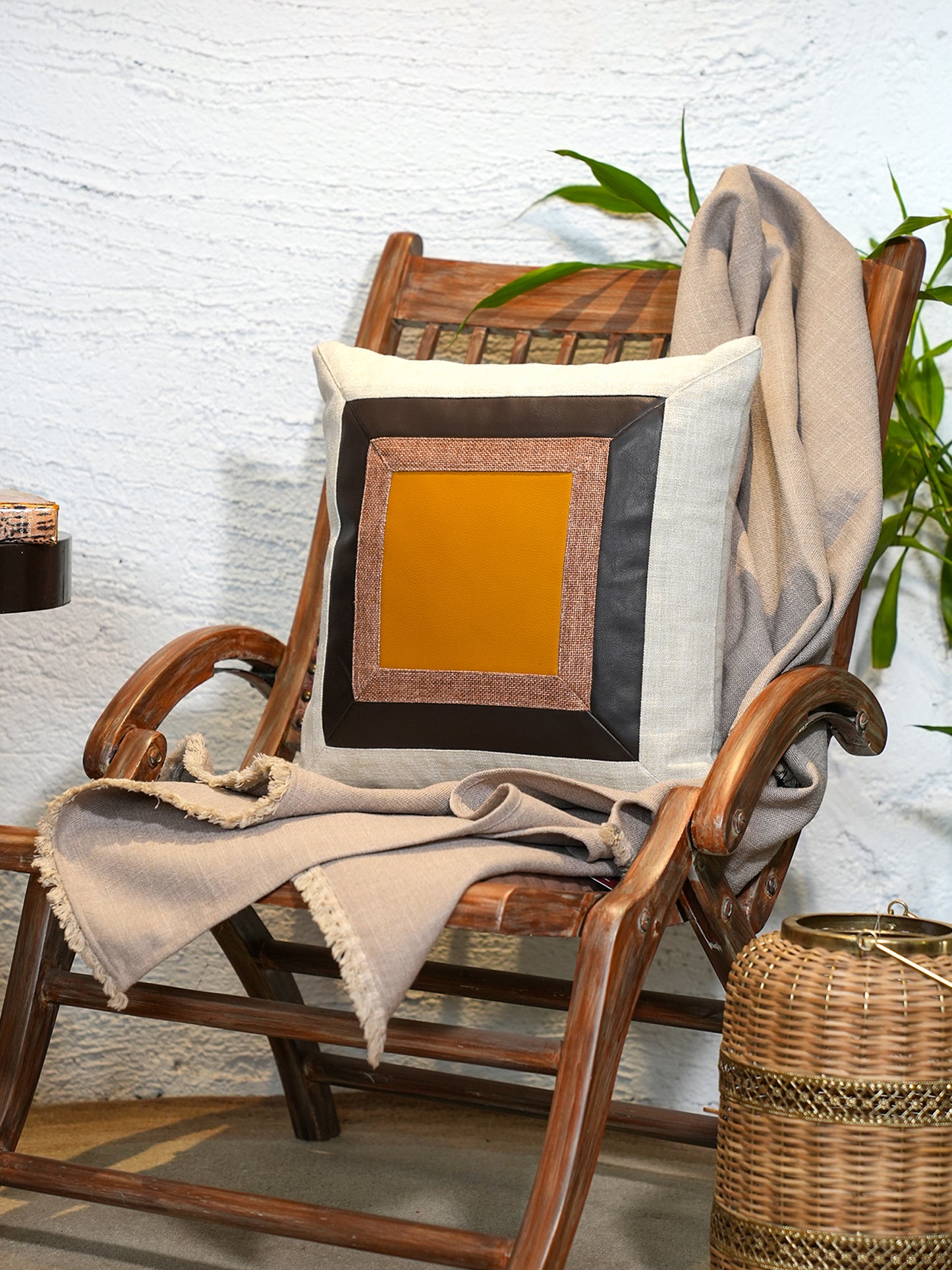 Multicolor Leather Patchwork 16 x 16 inch | Square Decorative Cushion Cover