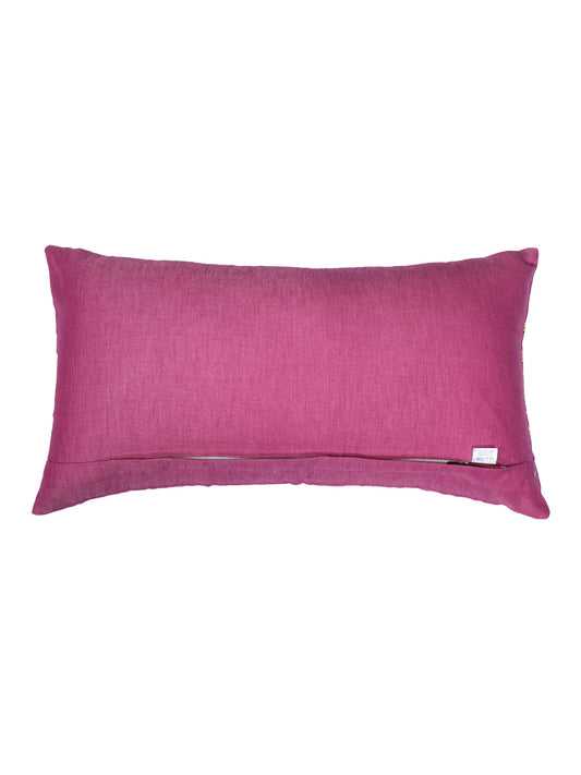 Rectangular Cushion Cover - Luxe Collection | Sofa, Bedroom, Couch | Polycanvas Floral Applique - Magenta Pink - 12x22 inch (30x55 cms) (Pack of 1)