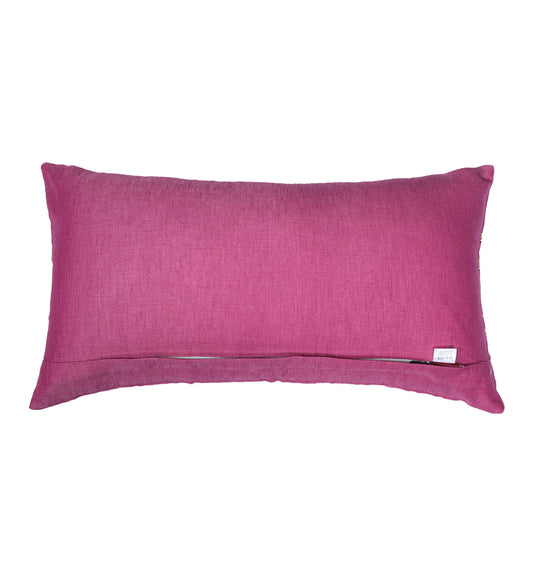 Rectangular Cushion Cover - Luxe Collection | Sofa, Bedroom, Couch | Polycanvas Floral Applique - Magenta Pink - 12x22 inch (30x55 cms) (Pack of 1)