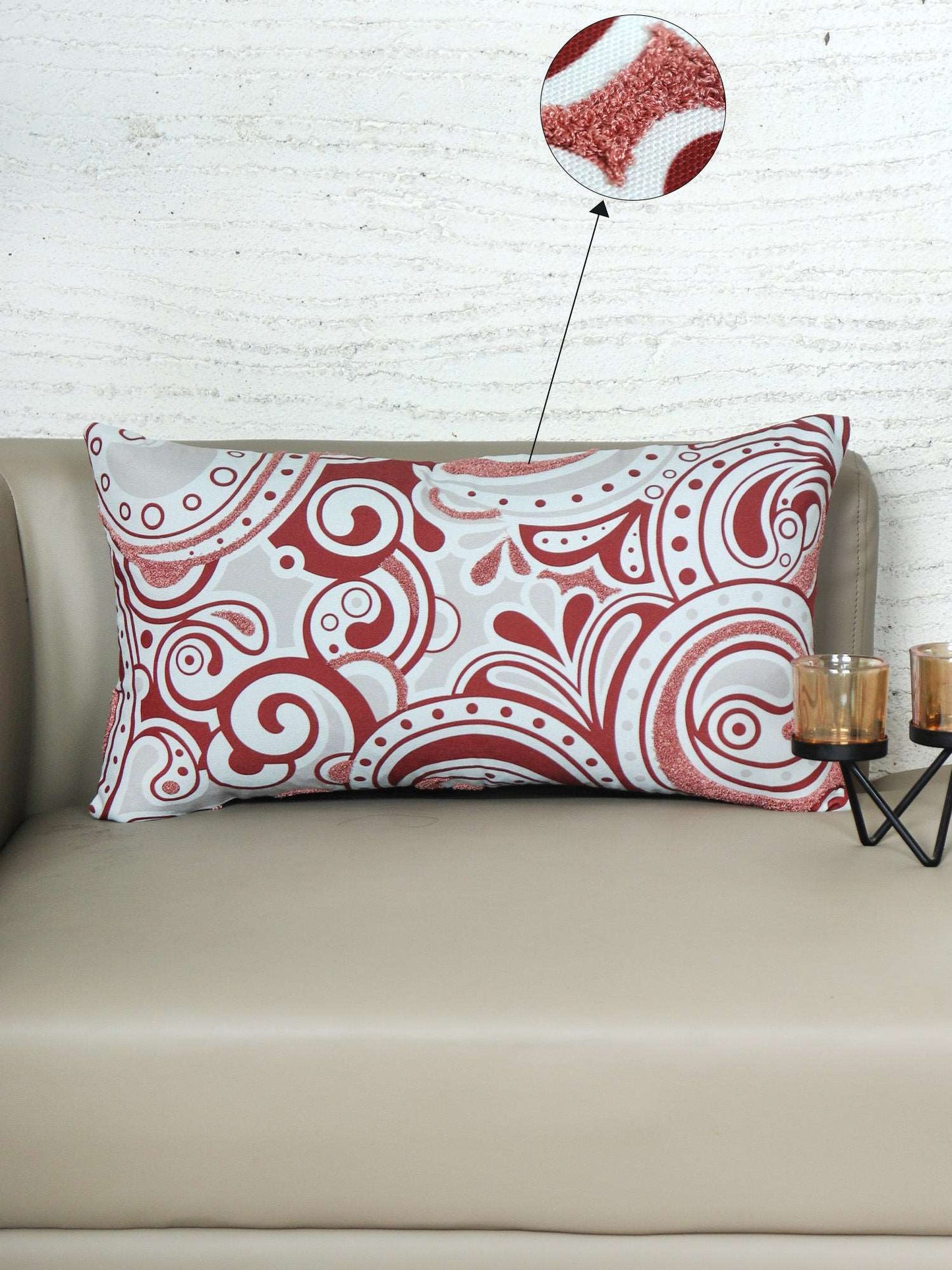ZEBA World Hand Embroidered Cushion Cover - Luxe Collection | Sofa, Bedroom, Couch | Polycanvas Printed Floral Design with Embroidery - Rust - 12x22 inch (30x56 cms) (Pack of 1)