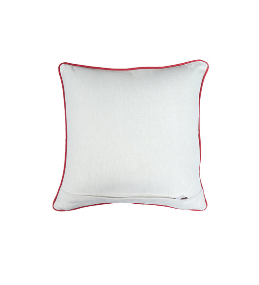 Christmas Cushion Cover | Solid Color Printed Christmas Floral with Cord Piping | Poly-Canvas | Multicolor - 16x16 Inch