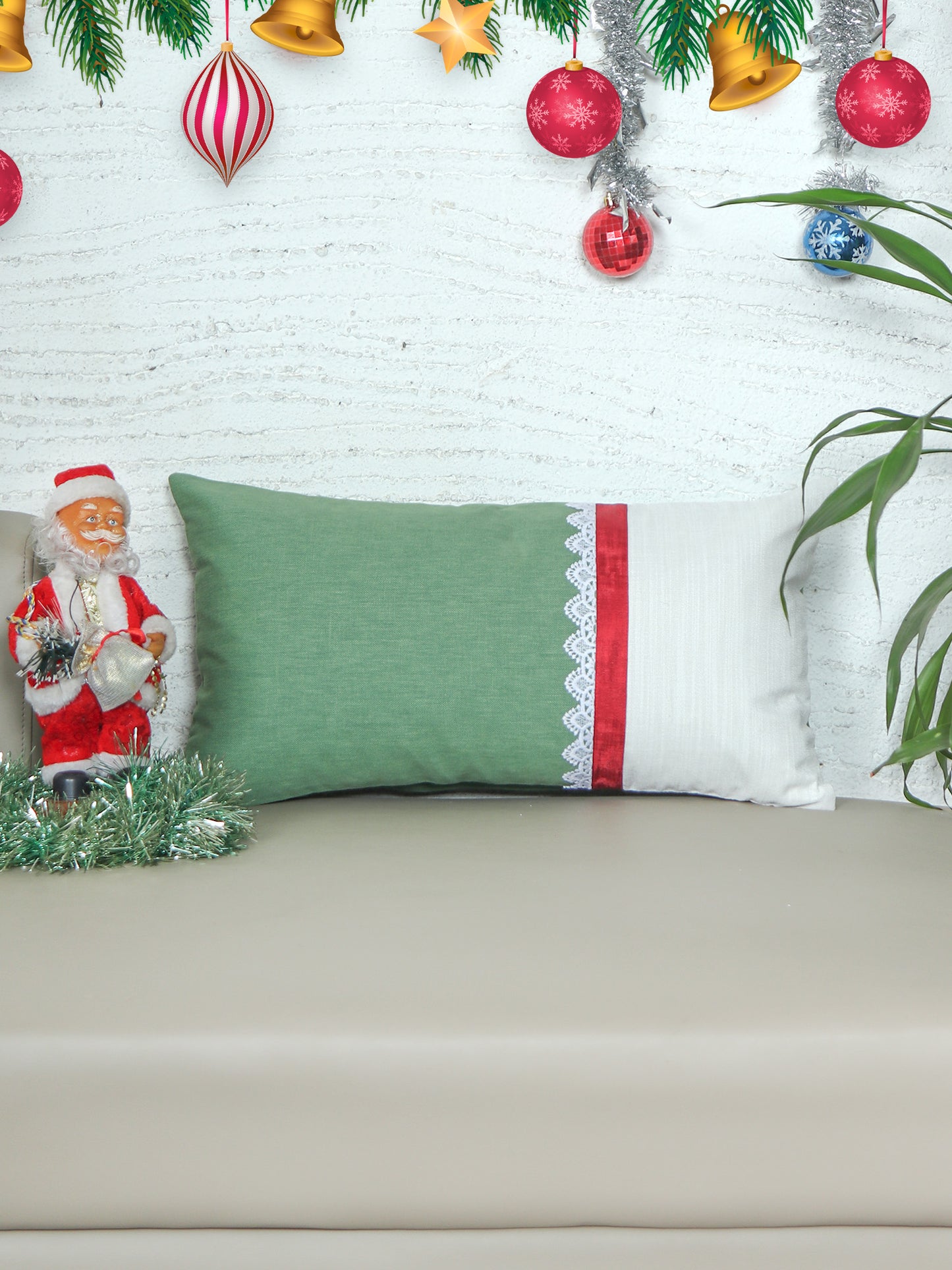 ZEBA World Christmas Cushion Cover | Patchwork Lace Design for Sofa & Bed | 12x22in Polycanvas