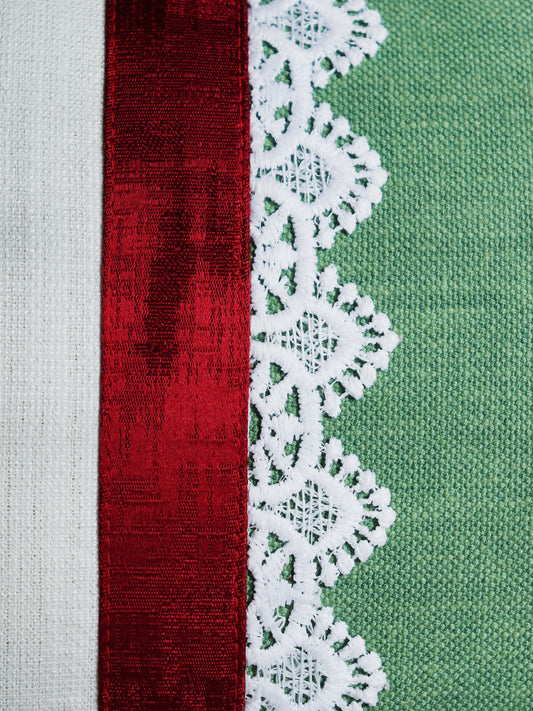 ZEBA World Christmas Cushion Cover for Sofa, Bed | Patchwork with Laces - Polycanvas | Multicolor - 12x22in (30x56cm) (Pack of 1)