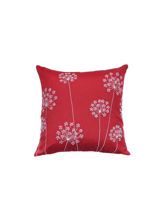ZEBA World Christmas Cushion Cover for Sofa, Bed | Embrodeired Snowflake Dandelions - Polycanvas | Red White - 16x16in (40x40cm) (Pack of 1)