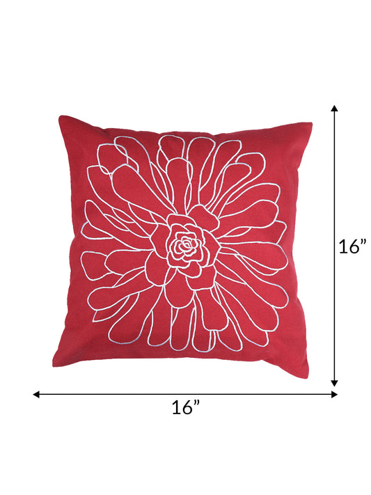 ZEBA World Christmas Cushion Cover for Sofa, Bed | Floral Outline Embroidery - Polycanvas | Red - 16x16in (40x40cm) (Pack of 1)