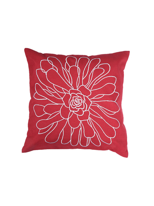 ZEBA World Christmas Cushion Cover for Sofa, Bed | Floral Outline Embroidery - Polycanvas | Red - 16x16in (40x40cm) (Pack of 1)