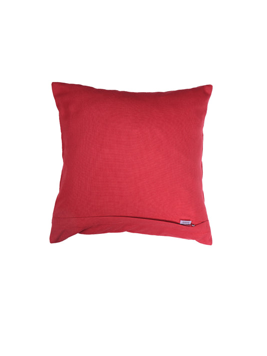 ZEBA World Christmas Cushion Cover for Sofa, Bed | Floral Outline Embroidery - Polycanvas | Red - 16x16in (40x40cm) (Pack of 1)