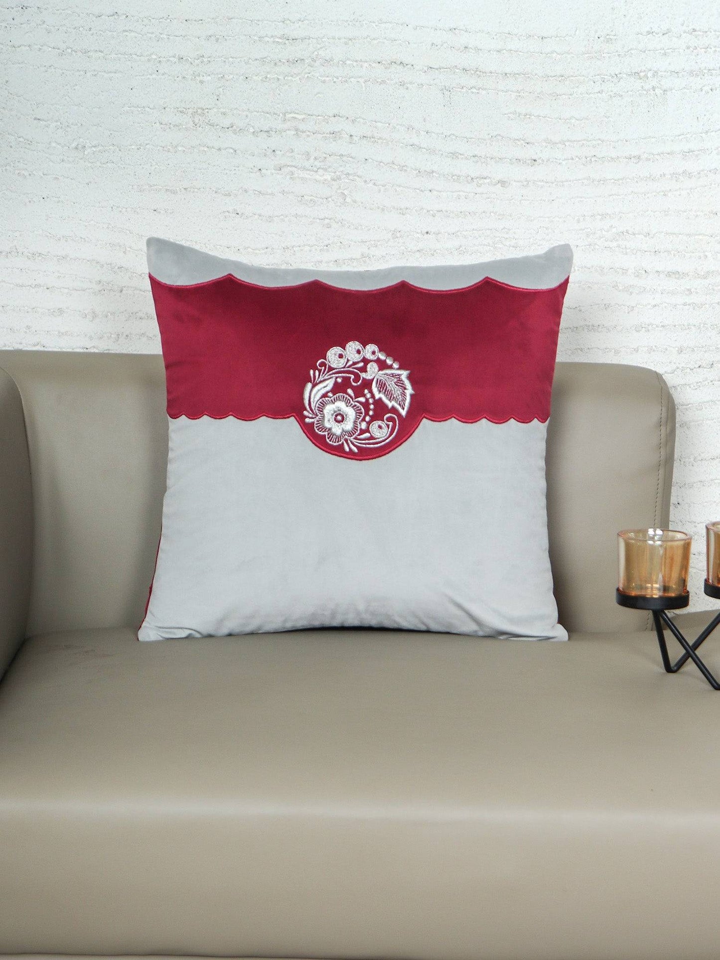ZEBA World Hand Embroidered Velvet Cushion Cover - Luxe Collection | Sofa, Bedroom, Couch | Patchwork with Floral Embroidery - Multicolor - 16x16 inch (40x40 cms) (Pack of 1)am - 18x18 inch (45x45 cms) (Pack of 1)