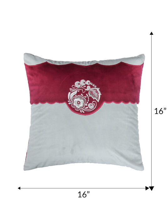 Hand Embroidered Velvet Cushion Cover - Luxe Collection | Patchwork with Floral Embroidery - Multicolor - 16x16 inch