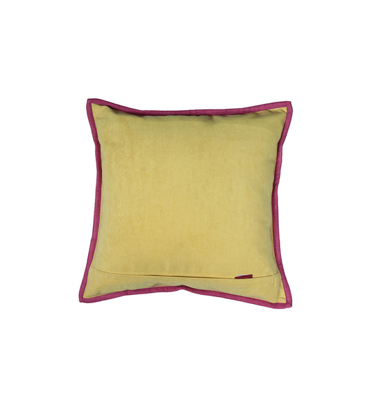 Hand Embroidered Cushion Cover - Luxe Collection | Sofa, Bedroom, Couch | Polycanvas Floral Embroidery with Flange Border - Yellow - 16x16 inch (40x40 cms) (Pack of 1)