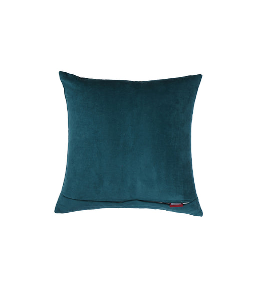 Hand Embroidered Cushion Cover - Luxe Collection | Sofa, Bedroom, Couch | Polycanvas Motif Embroidery - Teal Blue - 16x16 inch (40x40 cms) (Pack of 1)