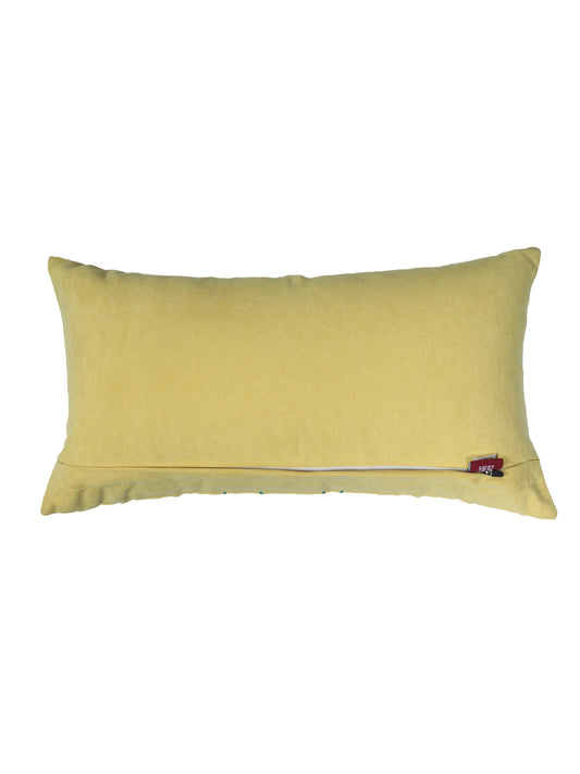 Hand Embroidered Cushion Cover - Luxe Collection | Sofa, Bedroom, Couch | Polycanvas Applique with Floral Embroidery and Moti Work- Yellow - 12x22 inch (30x55 cms) (Pack of 1)