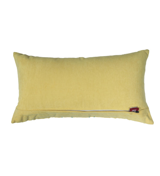 Hand Embroidered Cushion Cover - Luxe Collection | Sofa, Bedroom, Couch | Polycanvas Applique with Floral Embroidery and Moti Work- Yellow - 12x22 inch (30x55 cms) (Pack of 1)