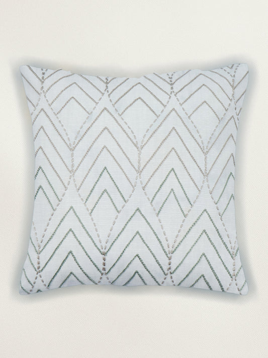 Hand Embroidered Cushion Cover | Chawal Taka on Leaves Pattern Mint Green - 16 x 16 Inches