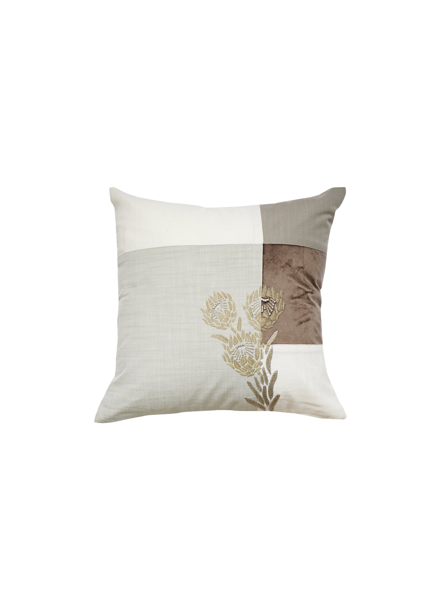 Polyester Blend Multicolour Cushion Cover- Applique Patchwork + Hand Embroidery 16x16 inch Set of 1