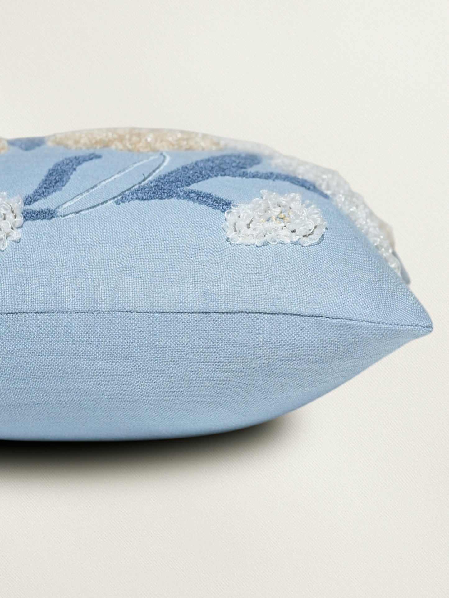 Polyester Blend Blue Cushion Cover- Arri Work, Cord & Ribbon Hand Work, 16x16 inches, Set of 1