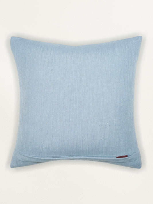 Polyester Blend Blue Cushion Cover- Arri Work, Cord & Ribbon Hand Work, 16x16 inches, Set of 1
