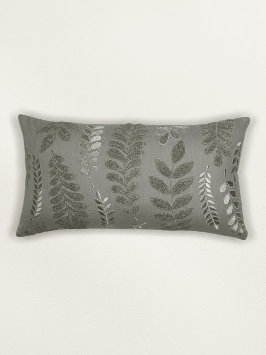 Polyester Blend Cushion Cover - Grey, Arri Work 12x22 inches, Set of 1