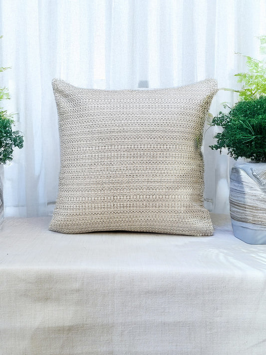 Polyester Blend Cushion Cover-Off White ,Self Textured 16x16 inches, Set of 1