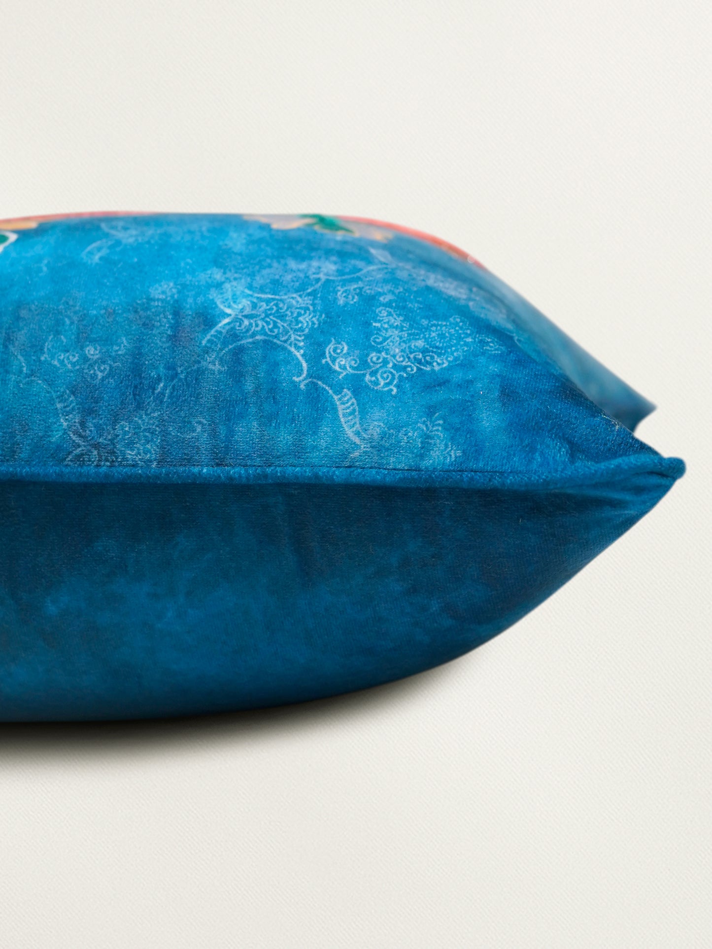 Velvet Blue Cushion Cover-Cord piping with Hand Embroidered Floral Pattern 16x16inches(set of 1)