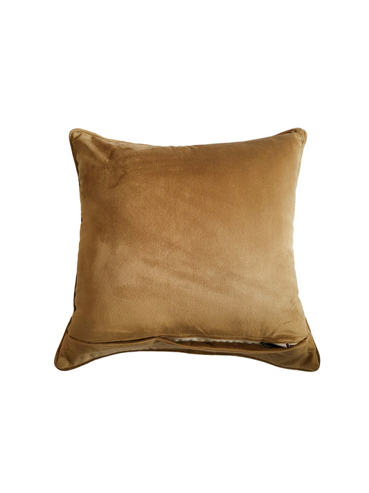 Velvet Cushion Cover-Floral Pattern | Contrast Cord Piping | Beige 16x16 Inches (Set of 1)