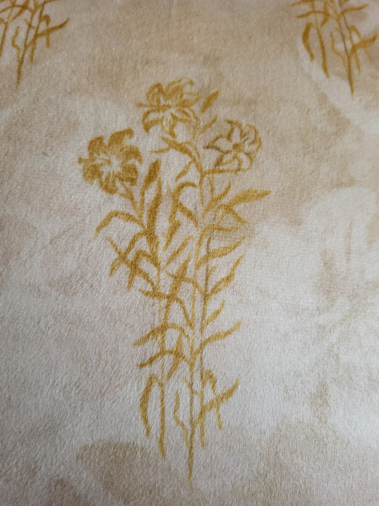 Velvet Cushion Cover-Floral Pattern|Contrast Cord Piping |Beige 16x16 Inches (Set of 1)