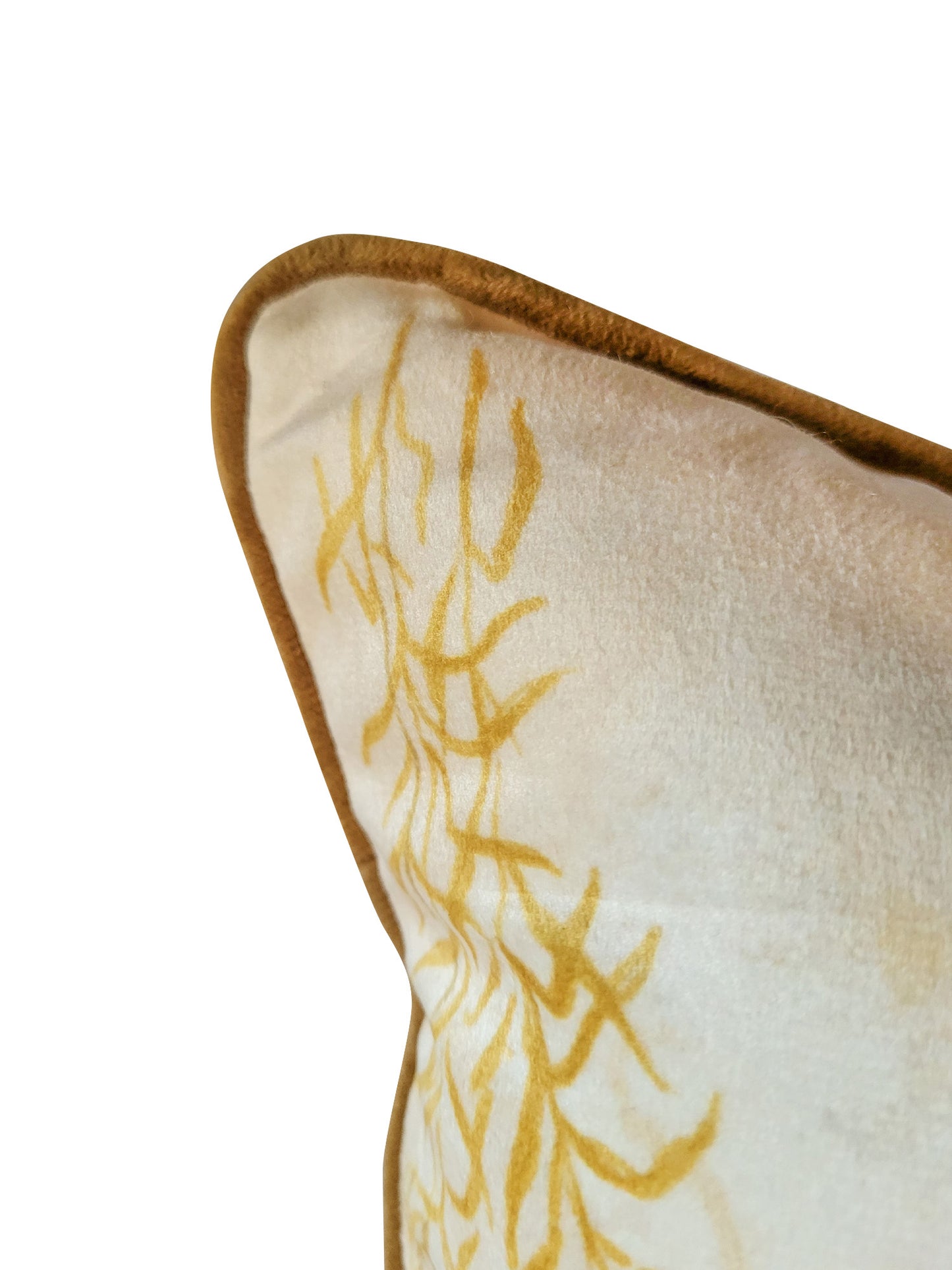 Velvet Cushion Cover-Floral Pattern|Contrast Cord Piping |Beige 16x16 Inches (Set of 1)