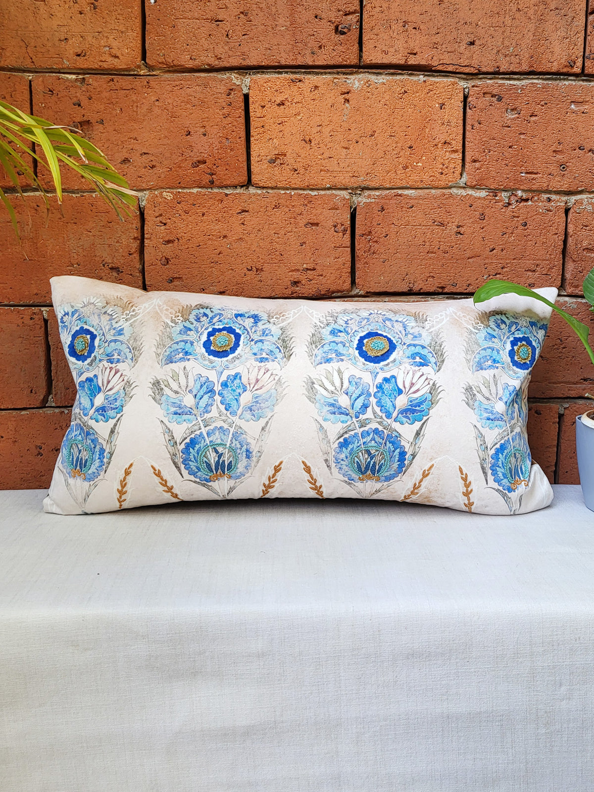 Velvet Multicolor Cushion Cover – Hand Embroidered |Floral Digital Print 12x22 Inches (Set of 1)