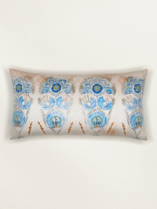 Velvet Multicolor Cushion Cover – Hand Embroidered |Floral Digital Print 12x22 Inches (Set of 1)