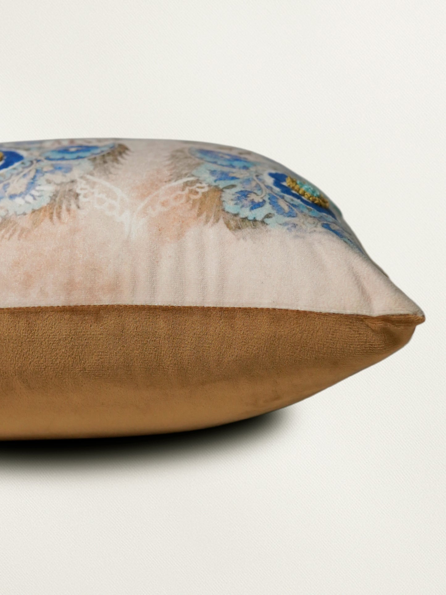 Velvet Multicolor Cushion Cover – Hand Embroidered |Floral Digital Print 12x22 Inches (Set of 1)