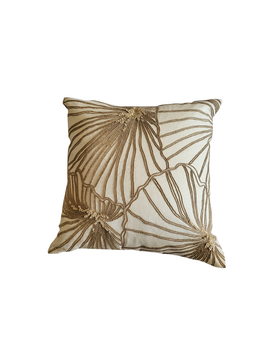 ZEBA Hand Embroidered Cushion Cover - Luxe Collection | Sofa, Bedroom, Couch | Floral Embroidery | Off White - Cotton Blend | 16x16 inch (40x40 cms) (Pack of 1)