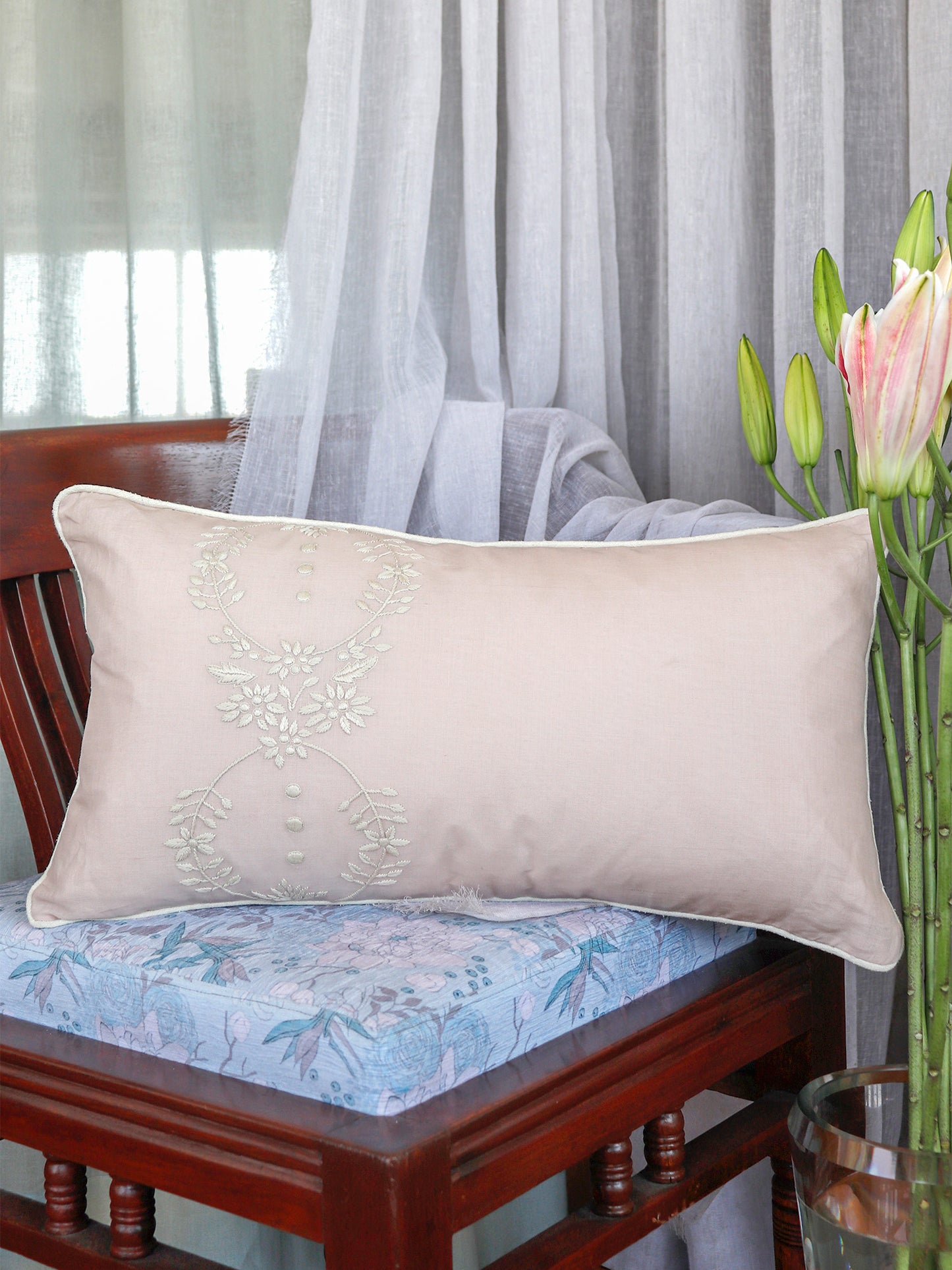 Hand Embroidered Luxe Collection Cushion Covers with Floral Pattern | Multi 20x20, 12x22 Inches (Set of 2)