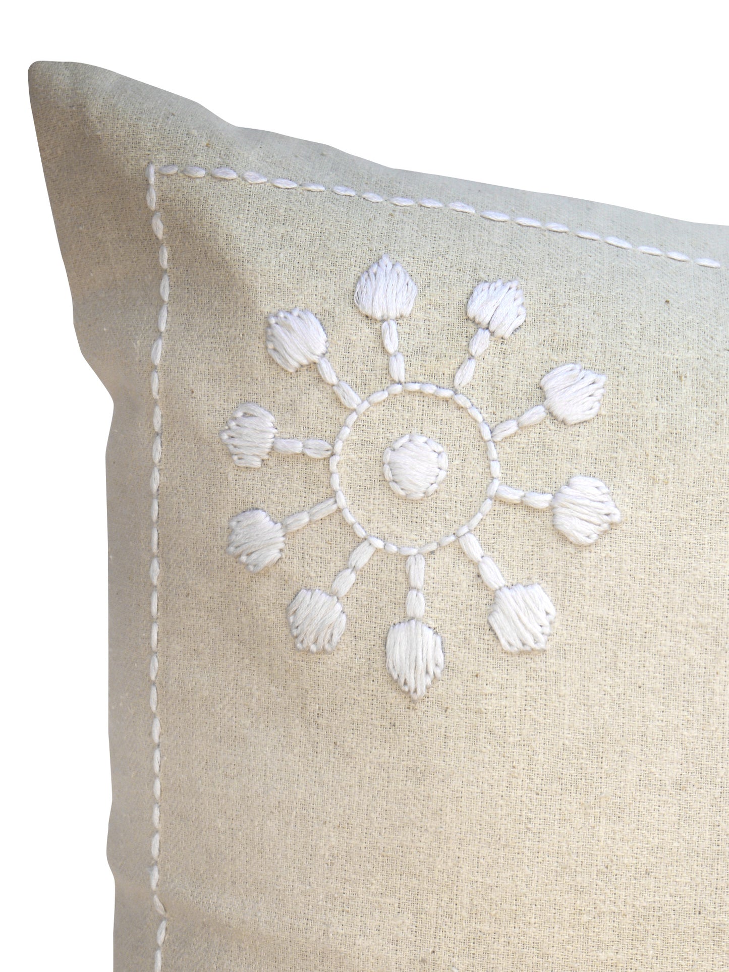 Hand Embroidery Cushion Cover | Snowflakes in Corners - Cotton 20 x 20 inches