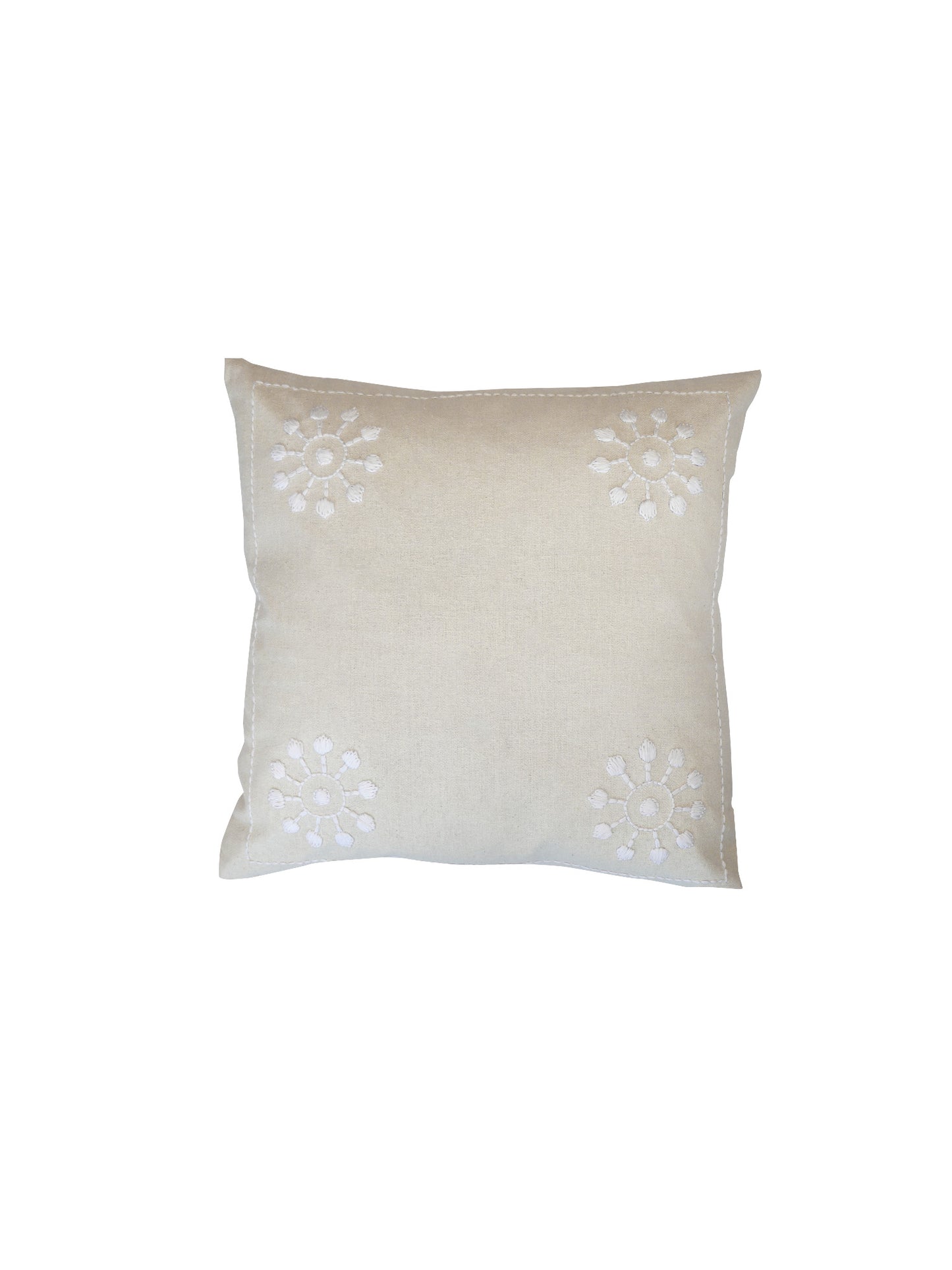 Hand Embroidery Cushion Cover | Snowflakes in Corners - Cotton 20 x 20 inches