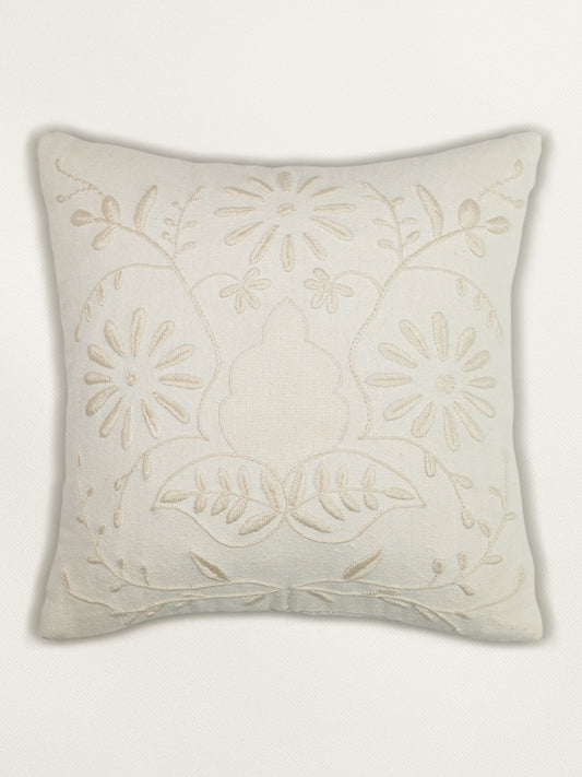 Hand Embroidery Cushion Cover with Jali and Floral Design - Cotton 16x16 inches